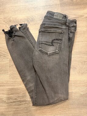 American Eagle Outfitters Charcoal Skinny Frayed Hem Jeans
